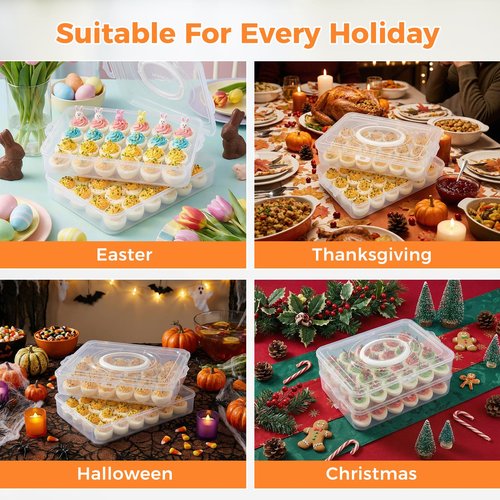 HANSGO Deviled Egg Containers with Lid, 2-Layer Plastic Detachable Deviled Egg Carrier for 48 Eggs, Clear Storage Tray for Refrigerator, Kitchen, Party, Travel, Family Gatherings, Easy to Transport