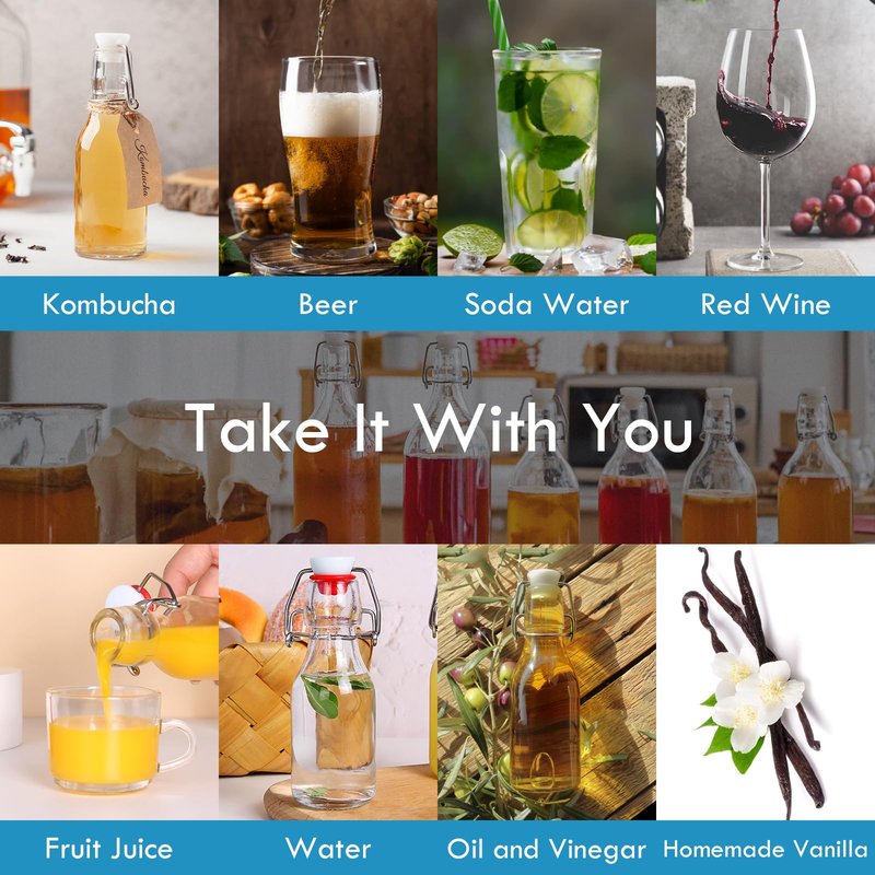 YEBODA 4oz Swing Top Glass Bottles,Small Flip Top Glass bottles with airtight Caps for Home Brewing,Kombucha,2nd Fermentation,Kefir,Beverages,Soda,Oils,Vinegar,Limoncello,Vanilla extract 12 Pack