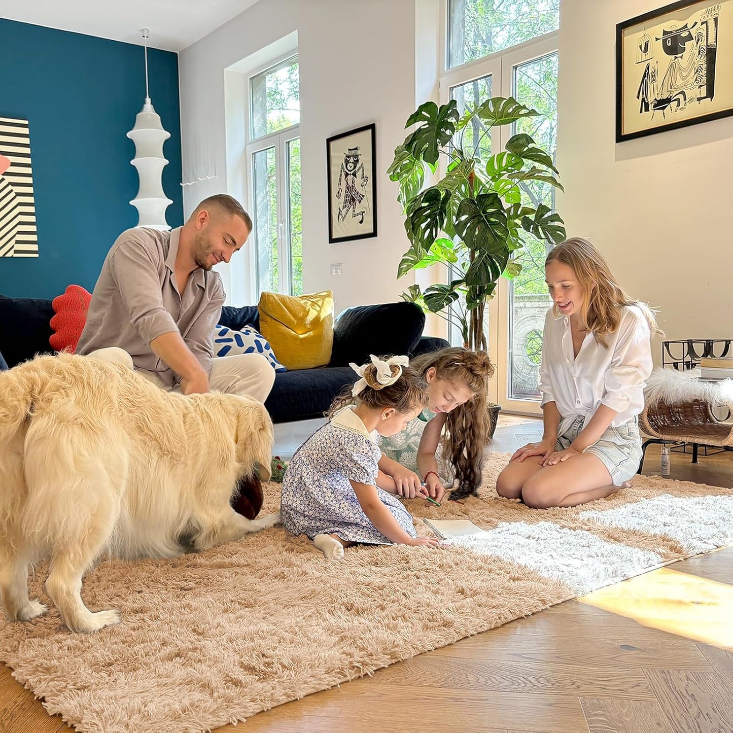 OLANLY Small Bedside Rug - Soft, Machine Washable Shaggy Throw Rug for Bedroom & Living Room | Beige
