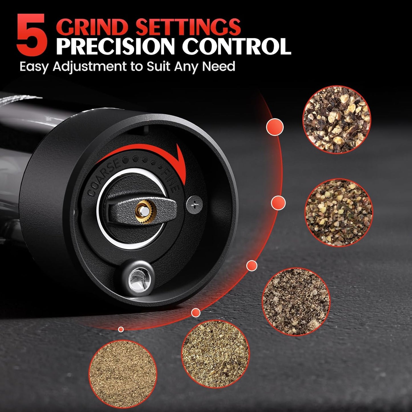 Skiennix Electric Salt and Pepper Grinder Set - Automatic Kitchen Mill with Adjustable Coarseness & LED | Large Capacity
