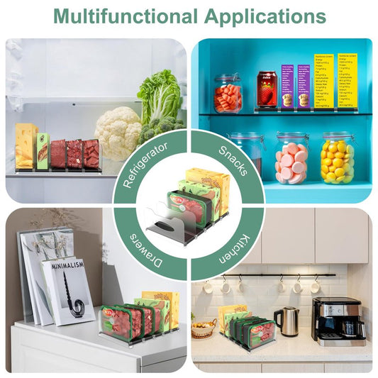 SURETIVIAN Freezer Organizer 12” Visible Fridge Organizer Rack with Removable Dividers and Handles, Freely Adjustable, Fits Refrigerator Frozen Meals, Lunch Meat Box, Cheeses (Black)