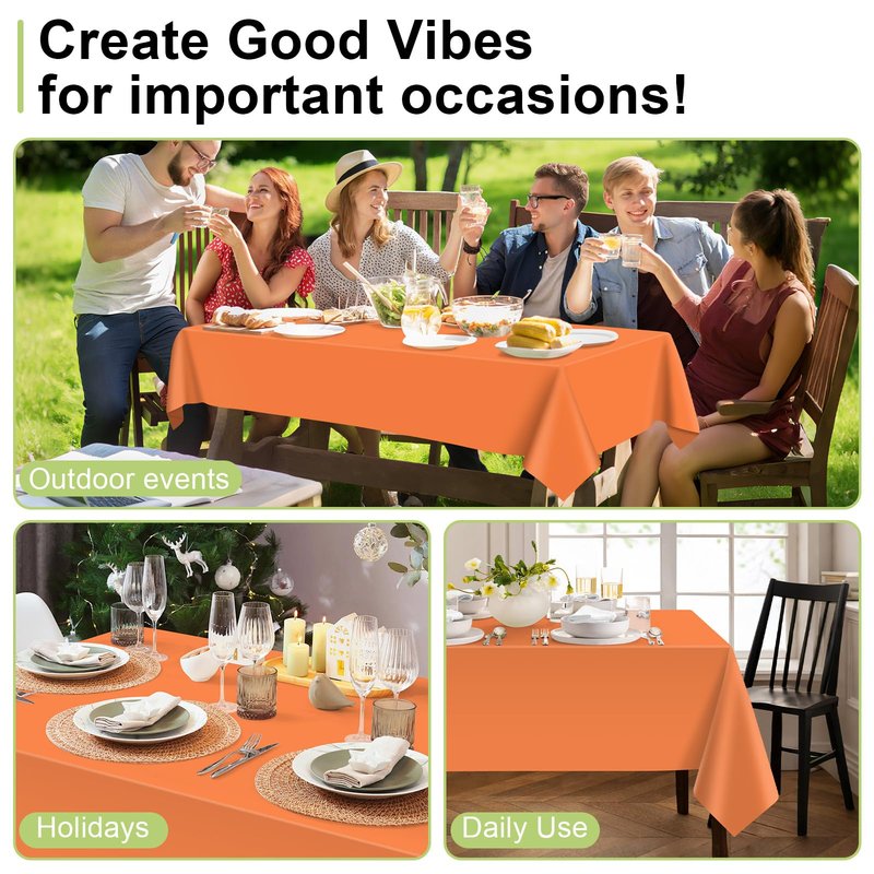 QIKSION Orange Plastic Table Cloth Disposable 6 Pack, 54 x 108 Inch Tablecloths for Party, Graduation, Halloween, Thanksgiving Decorations, Harvest, Fall, Rectangle Table Cover