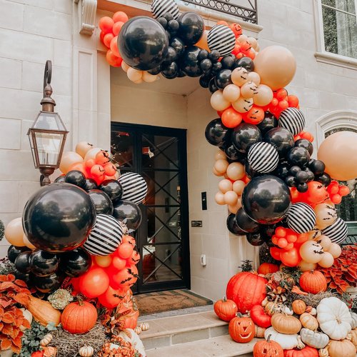 Jobkoo Black and White Striped Balloons 18 Inch Striped Mylar Foil Balloons Round Halloween Aluminum Helium Balloon for Halloween Birthday Baby Shower Party Decorations