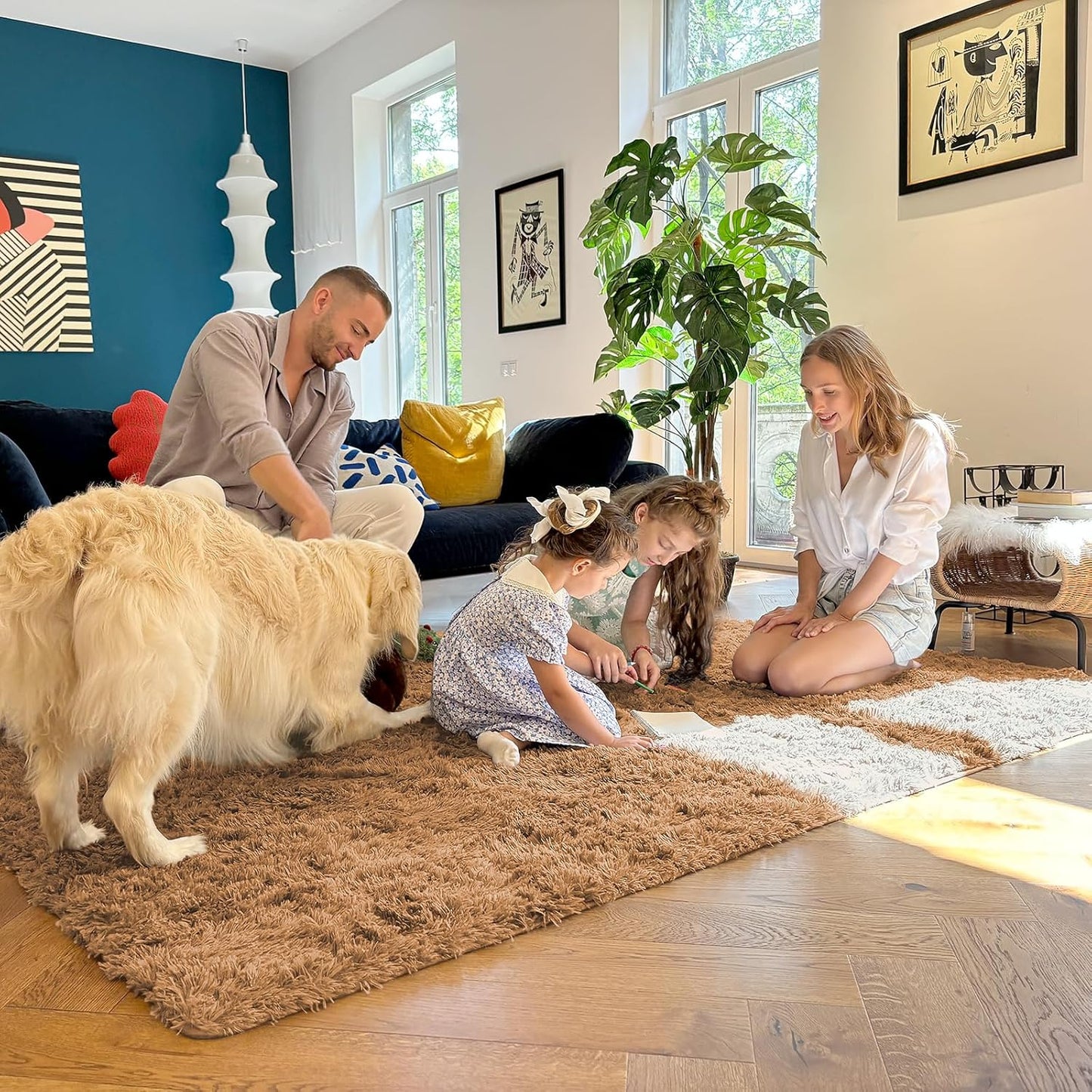 OLANLY Large Area Rug - Soft Fluffy Shaggy Carpet for Living Room & Bedroom | 8x10, Khaki