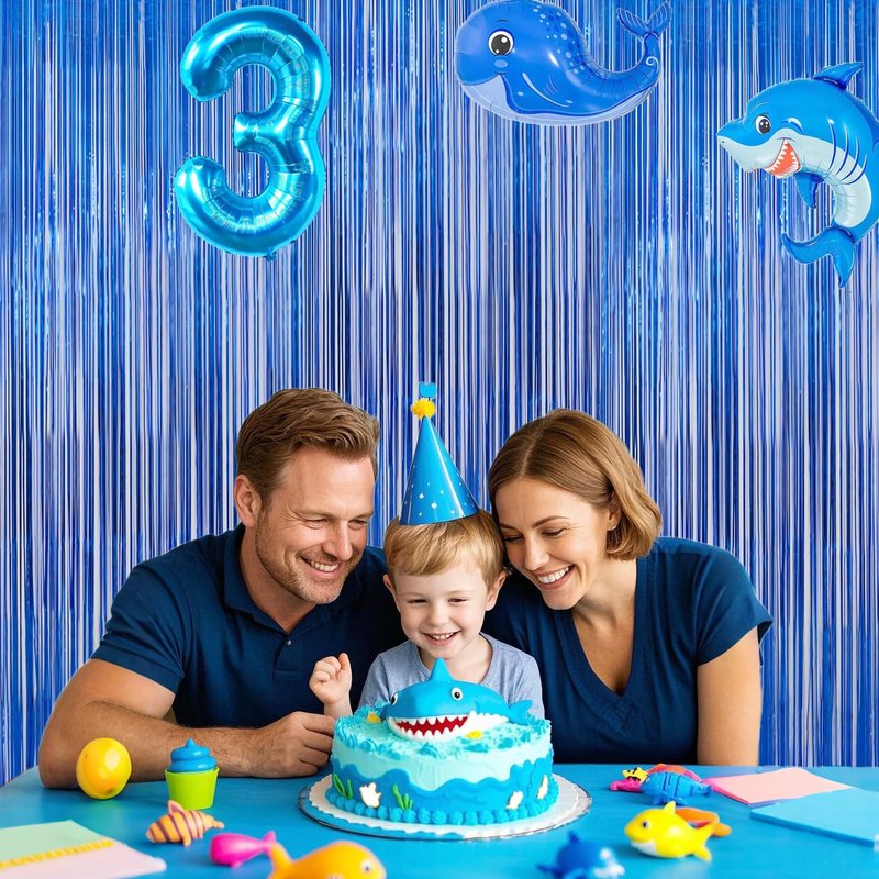 2 Pack Blue Door Streamers Party Decorations 3.3ft x 6.6ft,Blue Tinsel Foil Fringe Streamers Backdrop for Birthday,Graduation,Ocean Themed Party Decorations,Door Fringe Curtains for Birthday Party