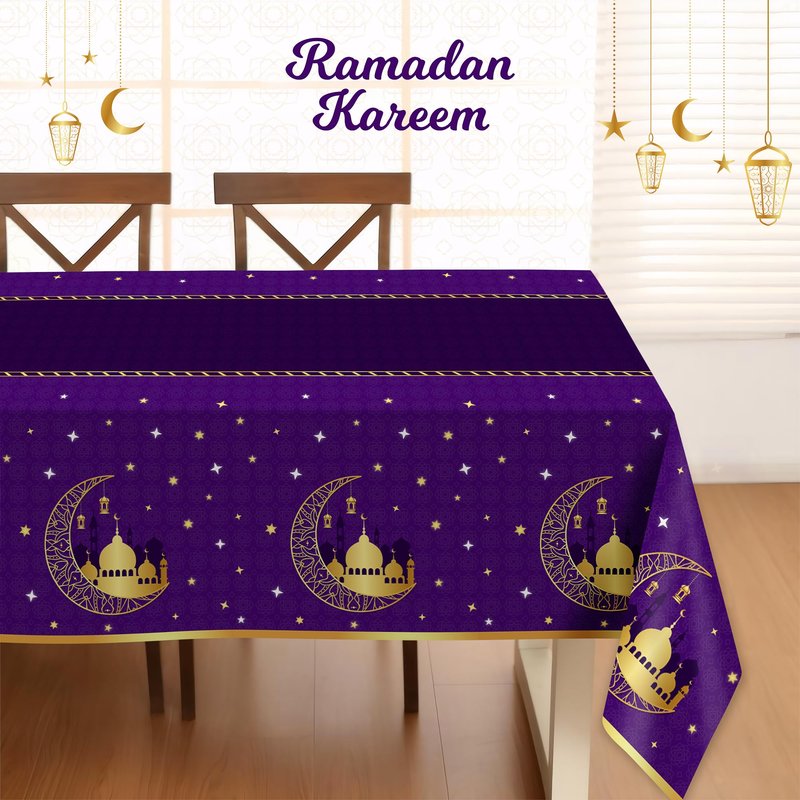 Childom 3 Pack Ramadan Table Cloth,Ramadan Decorations for Home,54" x 108" Eid Mubarak Decorations,Eid Ramadan Tablecloth Rectangular,Purple Plastic Table Cloth Disposable Table Cover for Party Favors