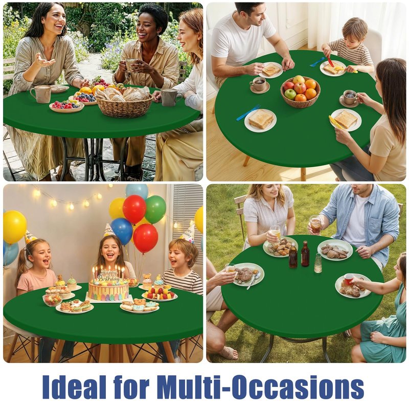 Moosfor Round Spandex Tablecloth, Elastic Fitted Waterproof Tablecloths for 36"-44" Tables, Stretch Washable Picnic Table Cover for Camping, Dining, Indoor and Outdoor, Emerald Green