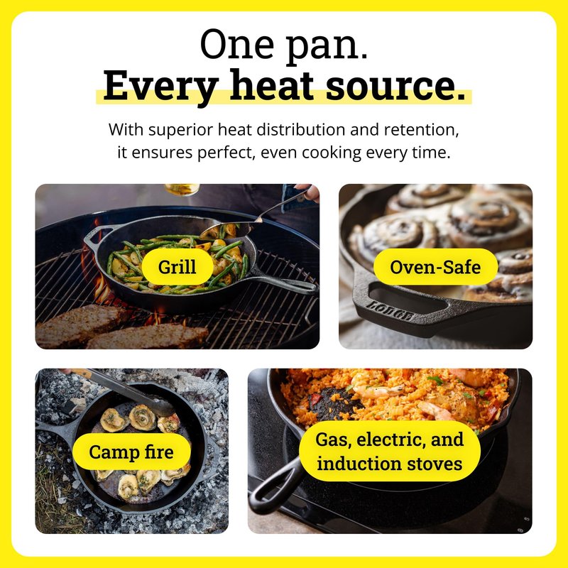 Lodge Seasoned Cast Iron Skillet - PFAS-Free, Non-Toxic Cookware - Use with an Oven, Stove, Grill, or Campfire - Naturally Non-Stick & Oven Safe - 8 Inches