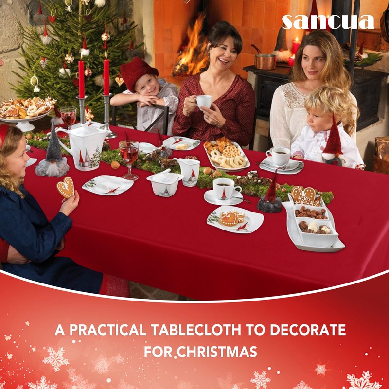 sancua Rectangle Tablecloth - 54 x 108 Inch - Stain and Wrinkle Resistant Washable Polyester Table Cloth, Decorative Fabric Table Cover for Dining Tables, Buffet Parties, Christmas Red