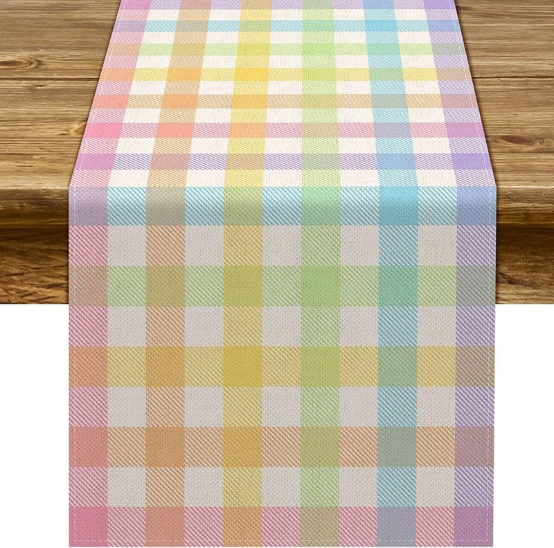 Pudodo Easter Buffalo Plaid Check Table Runner Spring Holiday Farmhouse Fireplace Kitchen Dining Room Home Party Decoration (13" x 108")