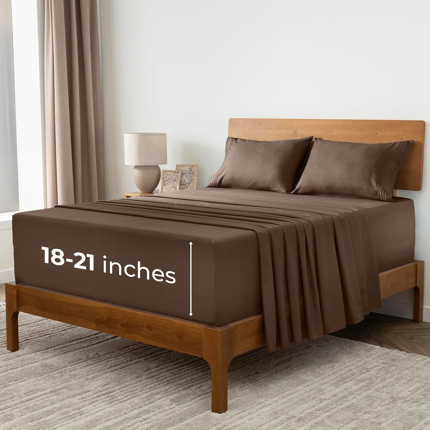 Mellanni Extra Deep King Sheets - Hotel Luxury, Ultra Soft & Cooling - Wrinkle, Fade & Stain Resistant (Brown)