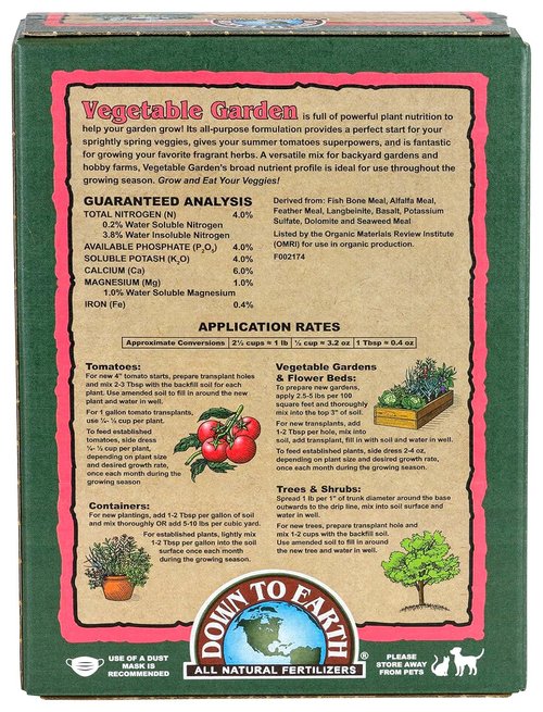 Down To Earth Organic Vegetable Garden Fertilizer - All-Natural Plant Food for Herbs & Greens, 1 lb