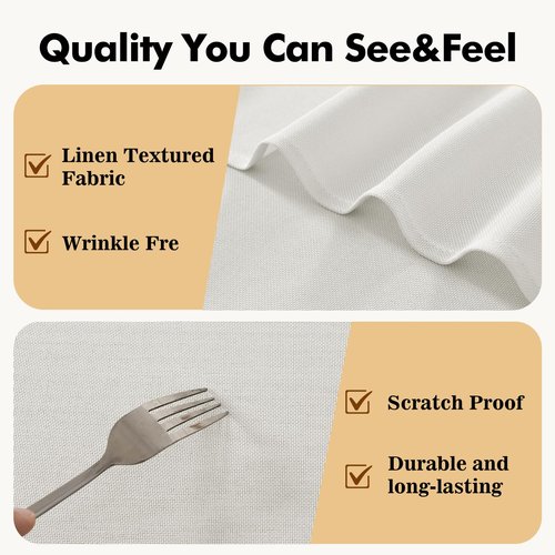 JIUZHEN Round Table Cloth Faux Linen Farmhouse Tablecloth Wrinkle and Stain Resistant Decorative Fabric Table Cover for Kitchen, Dining Room, Parties and Camping, White, 60 Inch Round