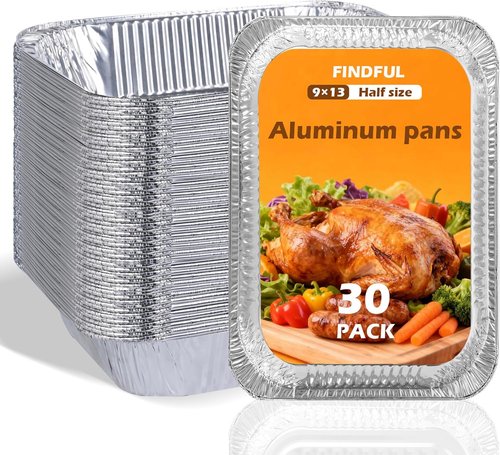 Findful Aluminum Pans | Heavy-Duty 9x13 Foil Trays for Cooking, Baking & Storing - 30 Pack, Leak-Proof & Oven-Safe