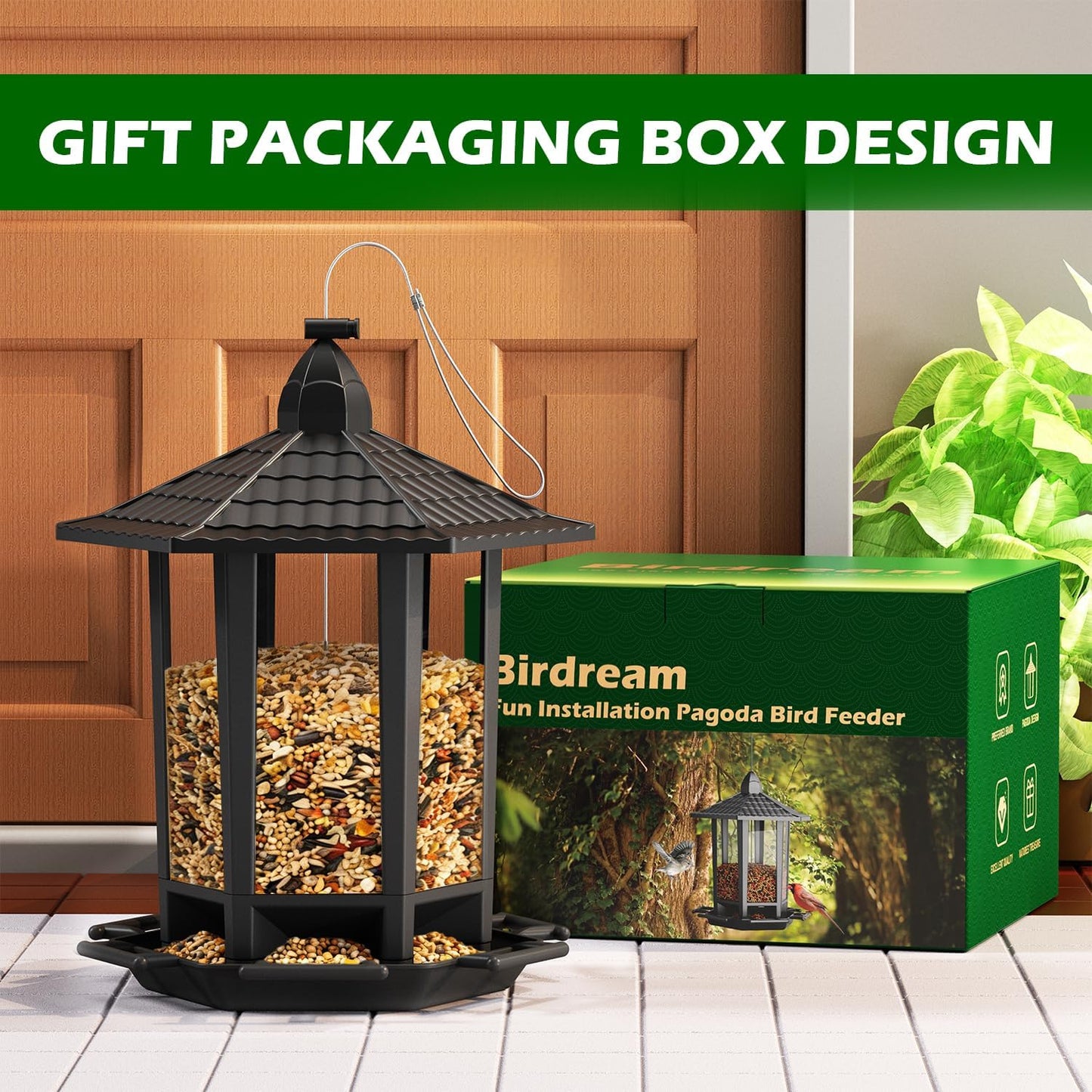 Birdream Bird Feeders - 2 Pack Outdoor Hanging Retro Pagoda Design for Attracting Wild Birds