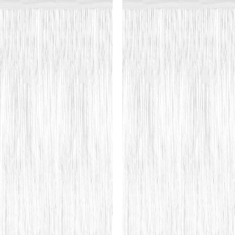 2 Pack Tinsel Backdrop, 3.28 x 7.05 Feet White Party Decorations, Metallic Foil Fringe Curtains Streamer Backdrop, Party Supplies Photo Props for Birthday Anniversaries Wedding