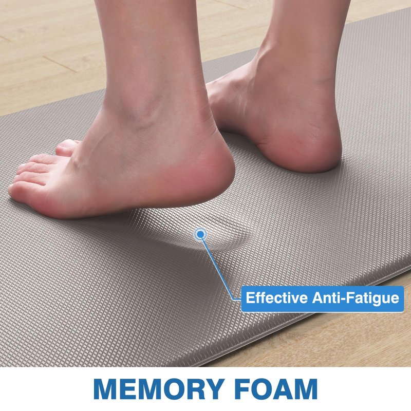StepRite Kitchen Mats, 2PCS Kitchen Rugs, Cushioned Anti Fatigue Kitchen Mats for Floor, Non-Slip Standing Desk Mat, Waterproof Kitchen Rug Set for Kitchen, 20" x 32"+20" x 48"-0.47 inch Thick, Khaki
