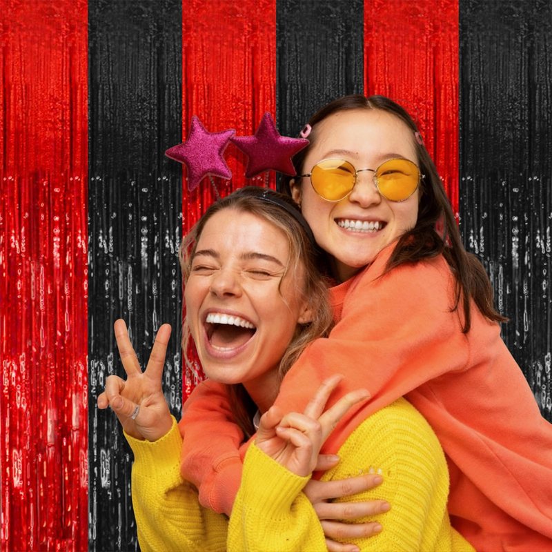 2 Pack Black and Red Backdrop Party Decorations Tinsel Curtain Halloween Party Streamer Foil Fringe Birthday Decorations Photo Booth Fancy Ball Christmas New Year Graduation Party Decor Decor