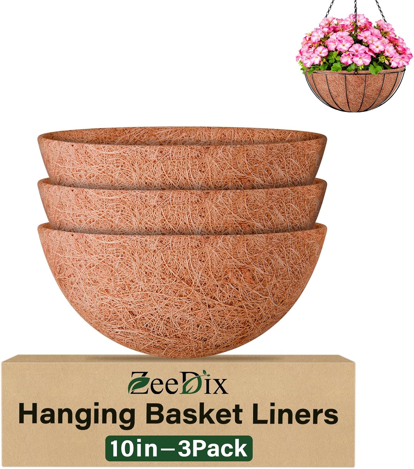 ZeeDix Coconut Liners - 10 Inch Round Coir Replacement for Planters | Ideal for Flowers & Vegetables