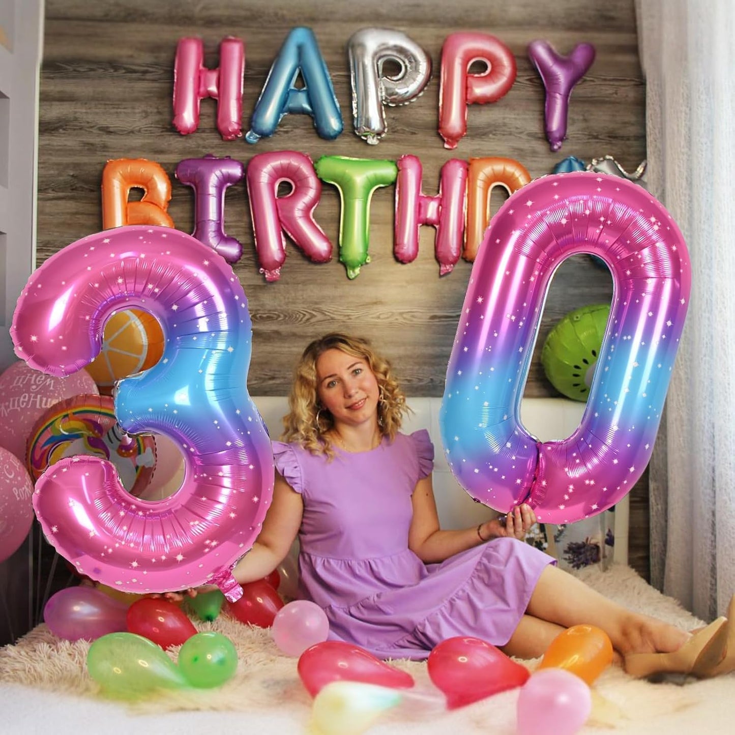 Skiennix 40'' Rainbow Number 7 Balloon - Giant Self-Inflating Gradient Blue & Pink Foil for 7th Birthday Party Decorations