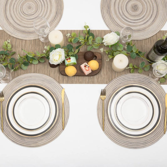 SHACOS Round Braided Placemats 15 inch Set of 6 Washable Kitchen Table Placemats for Home Wedding Party (Rainbow Gray, 6)