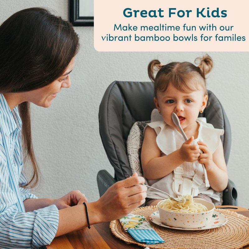 Nook Theory 4 Pack Reusable Bamboo Plates - Non-Toxic Toddler and Kids Plate, Dishwasher Safe, Not Microwavable Dinnerware (Celebration 8")