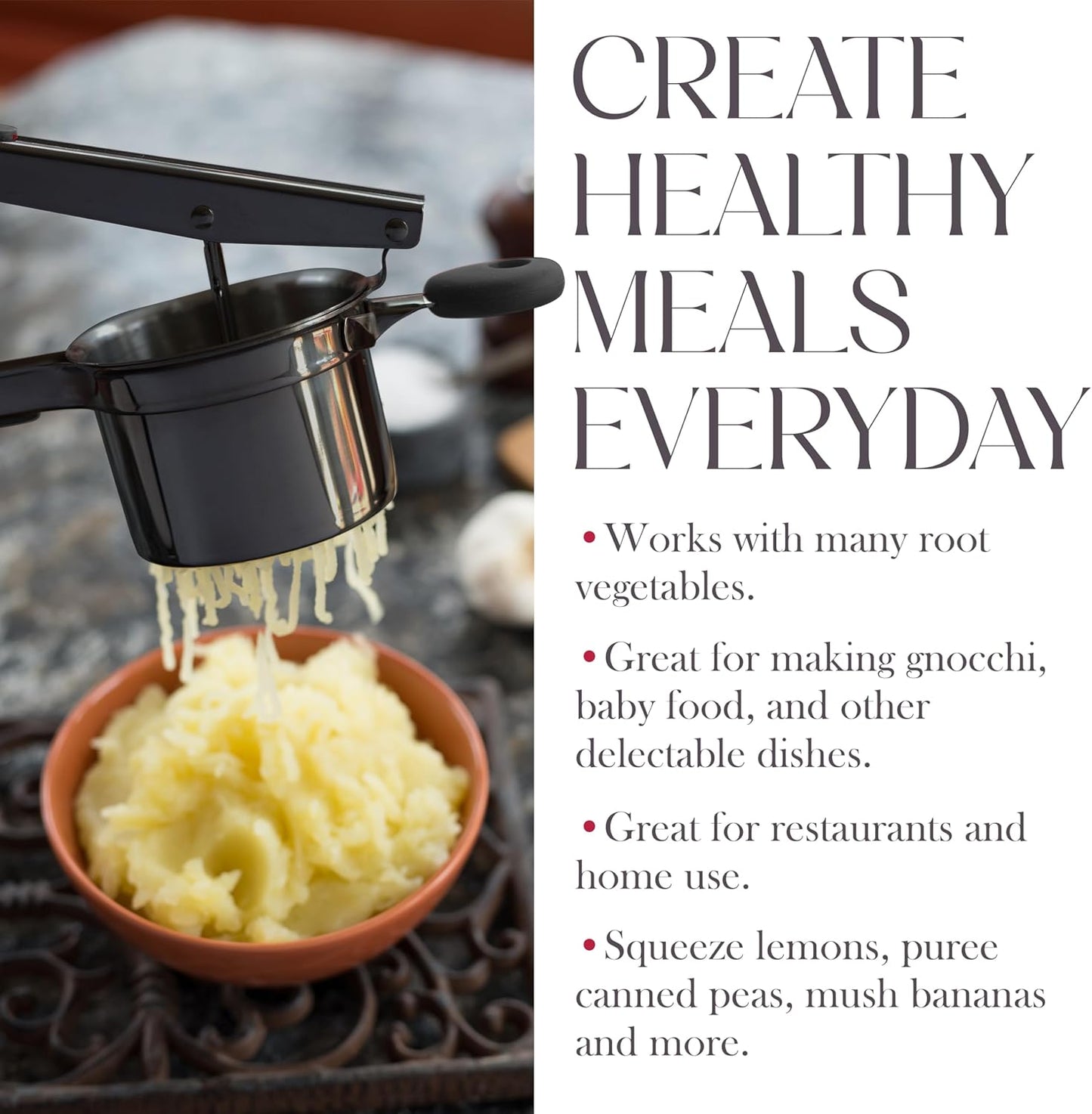 Bellemain 15 oz Black Potato Ricer - Heavy-Duty Stainless Steel Masher for Perfect Mashed Potatoes