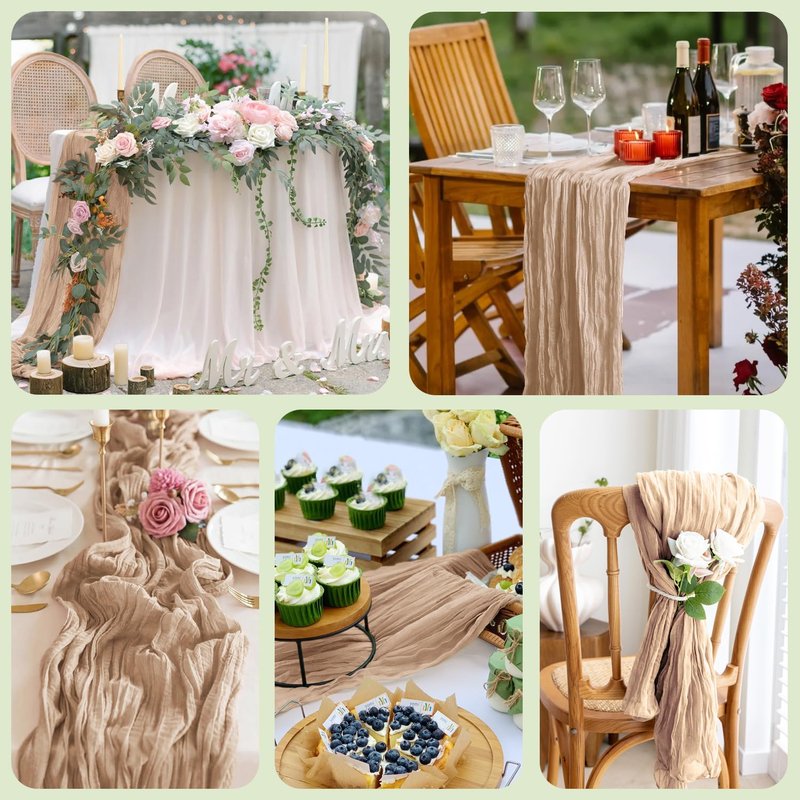 Xiomot Table Runner Cheesecloth 10FT Nude Boho Gauze Cheese Cloth Rustic Sheer Table Runners for Wedding Bridal Baby Shower Party Decoration