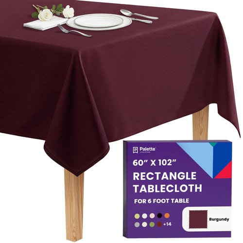 Gee Di Moda Rectangle Tablecloth - 60 x 102 Inch Burgundy Table Cloth for 6 Foot Rectangle Tables - Heavy Duty Washable Fabric - for Holiday Party, Dinner, Weddings, Baby Shower & Events