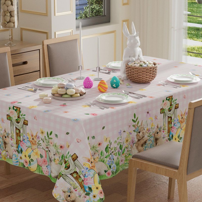 XCHI Plaid Bunny Lamb Eggs Chick Cross Flowers Rabbit Easter Tablecloth Rectangle Table Cloth Washable Table Covers for Indoor Dining Home Party Decorations 60x84 Inch