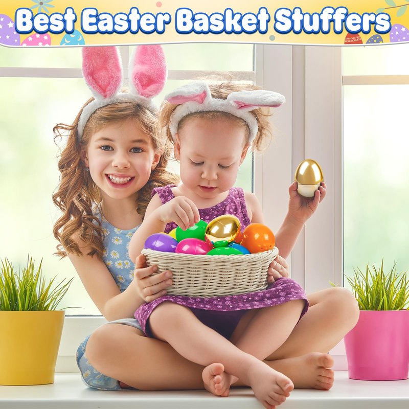 Duchong 36 Count 3.15" Plastic Easter Eggs, 30 Pcs Empty Suprise Eggs 6 Pcs Golden Eggs Bulk, Fillable Eggs with Hinge for Easter Hunt, Basket Stuffers Fillers, Easter Party Favor Decorations