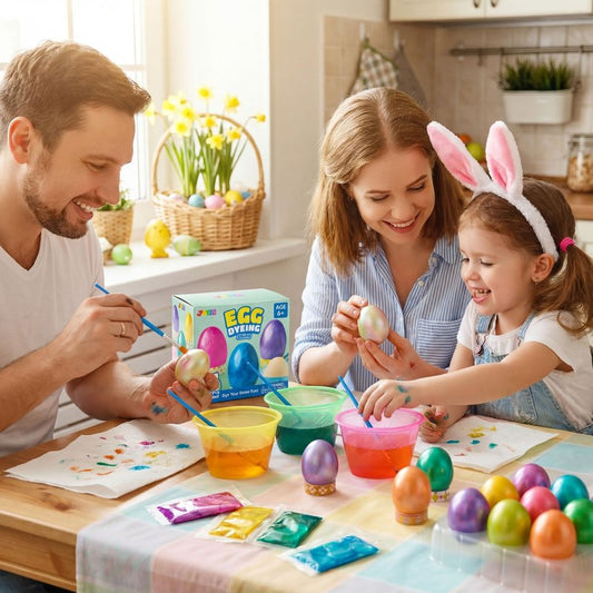 JOYIN 34 PCS Easter Shiny Egg Dye Decoration DIY Kit Multicolor Liquid Dyes with Brushes, DIY Egg Coloring Set for Kids Easter Activities, Theme Party, Hunt Fun.