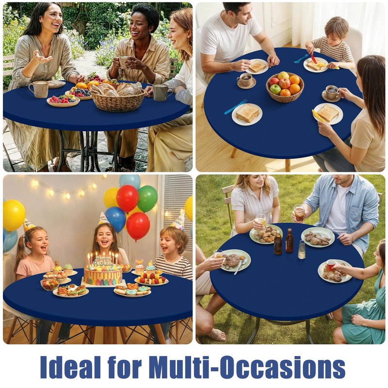 Moosfor Round Spandex Tablecloth, Elastic Fitted Waterproof Tablecloths for 25"-30" Tables, Stretch Washable Picnic Table Cover for Camping, Dining, Indoor and Outdoor, Navy
