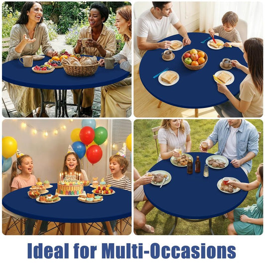 Moosfor Round Spandex Tablecloth, Elastic Fitted Waterproof Tablecloths for 25"-30" Tables, Stretch Washable Picnic Table Cover for Camping, Dining, Indoor and Outdoor, Navy