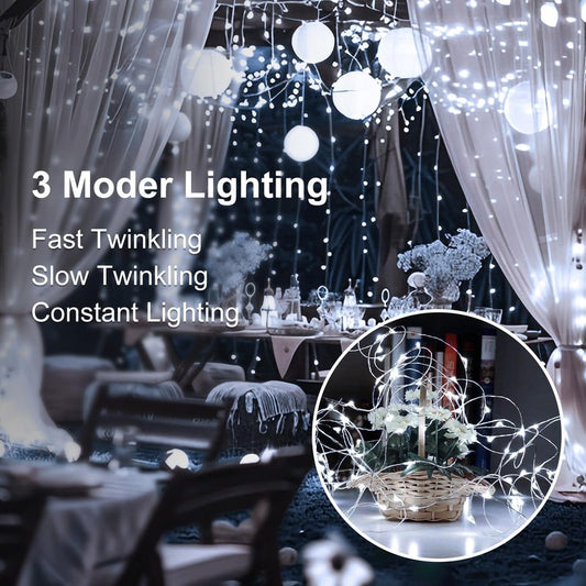 12Pack Fairy Lights Battery Operated, 7ft 20 LED 3 Modes Speed Twinkle Mini String Lights Waterproof Silver Wire Firefly Starry Lights for Mason Jars Wedding Party Christmas Decorations