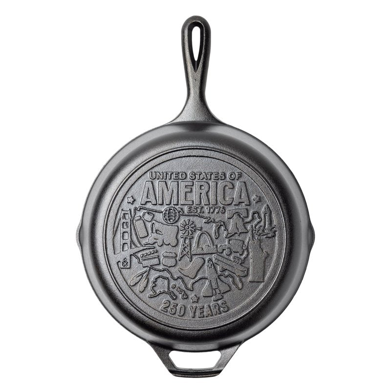 Lodge 10.25 Inch Cast Iron Skillet – Pre-Seasoned Frying Pan with Teardrop Handle – Oven, Stovetop, Grill & Campfire Use – Made in USA – Non-Toxic, Even-Heating Cookware – 250th Anniversary Logo