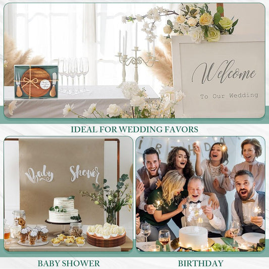 Maxcheck 1 Set Baby Shower Bridal Game Prizes for Winners Round Cheese Board Set Wood Mini Charcuterie Board with Knives and Forks Thank You Card with Gift Box for Guests Wedding (Acacia)