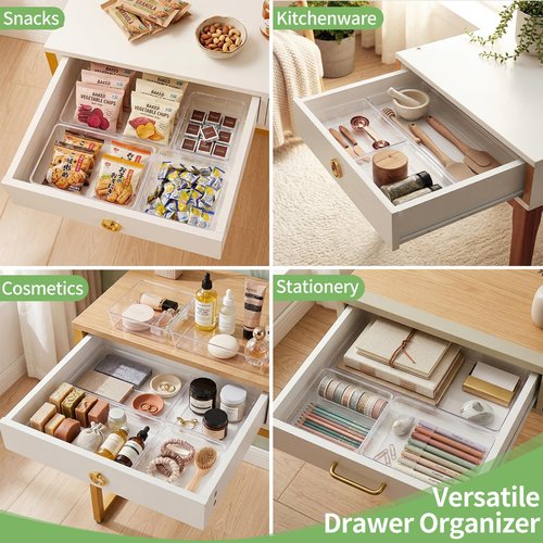 DUHARS 8 PCS Clear Plastic Drawer Organizer Tray, Acrylic Vanity Bathroom Drawer Organizers Trays, Small Desk Drawer Organizer Bins for Cosmetic, Makeup, Kitchen, Office, Drawer Divider Organization