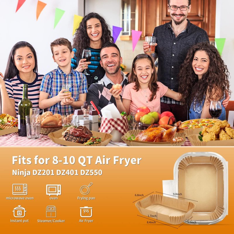 Air Fryer Disposable Paper Liner for Ninja DZ201/DZ401/DZ550/DZ302/SL401/SL451,100PCs Rectangle 8.6x 5.5'' Baking Parchment Paper Inserts Accessories,Ninja Foodi Dual Papel para Freidora de Aire