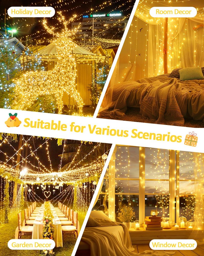 2 Pack String Lights Battery Operated with Timer, 66FT 200 LED Waterproof Battery Twinkle Lights, 8 Modes Fairy Light for Indoor & Outdoor Party Bedroom Porch Tree Christmas Decorations (Warm White)