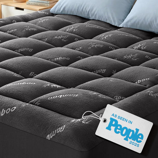 Niagara Sleep Solution Ultra Soft Mattress Topper - Bamboo Pillow Top for Back Pain Relief | Queen Size, Dark Gray