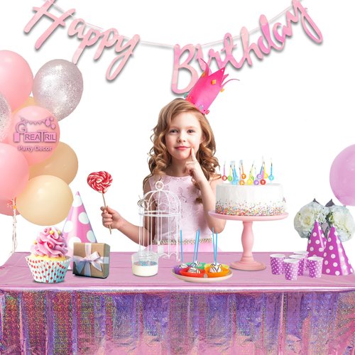GREATRIL Pink Party Table Cloth Disposable Rectangle Tablecover for Birthdays Girls Princess Anniversary Celebration Tablecloth Decorations - 54'' x 108'' - 2 Packs