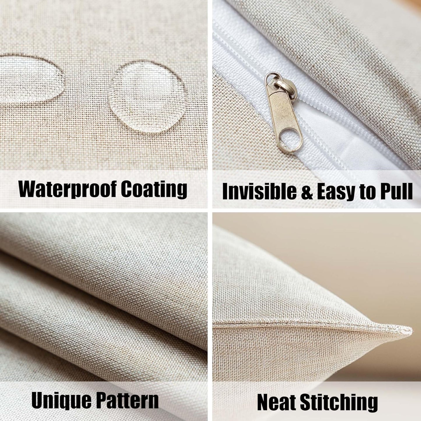 NiNi Outdoor Waterproof Throw Pillow Covers - Set of 2 Decorative Cushion Cases for Patio | 14x14 Inch Beige