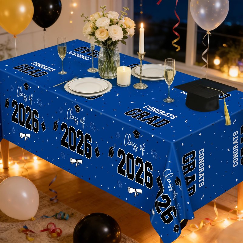 QZYL 4 Pack Graduation Tablecloth, 54" x 108" Blue Graduation Table Decorations 2026, Plastic Table Cloth for Class of 2026 Congrats Grad, Rectangle Disposable Grad Party Decorations Supplies Favors