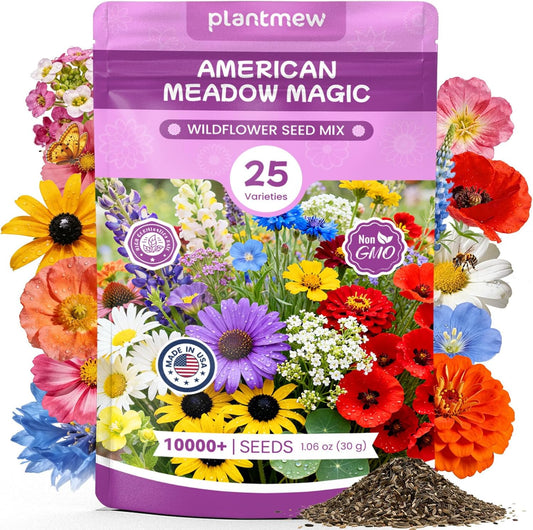 Wildflower Seeds Bulk Mix - 10,000+ Non-GMO Perennial & Annual Seeds for Hummingbirds | Texas, California & Florida Native Varieties