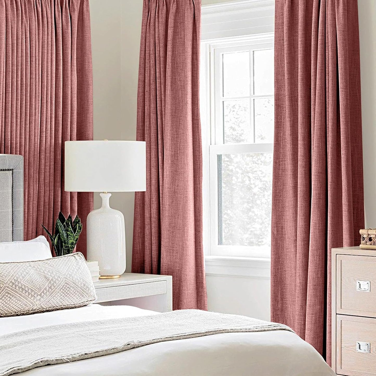 MIULEE Blackout Linen Textured Curtains - Thermal Insulated Dusty Rose Grommet Drapes | 52 x 84 Inch (2 Panels)
