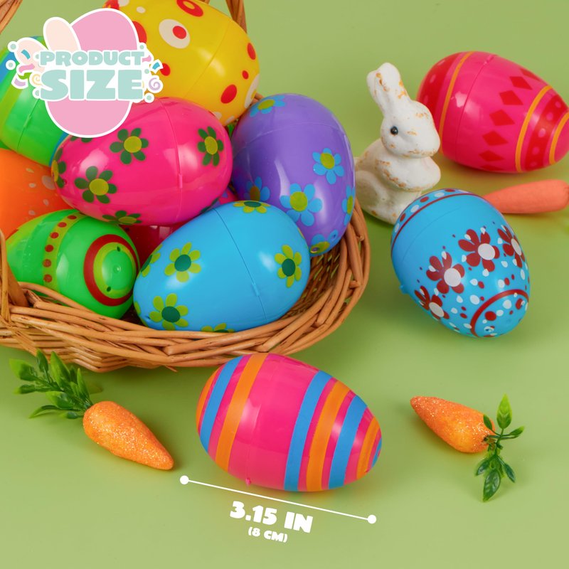 JOYIN 3.15Inch Printed Plastic Eggs Colorful, Fillable Empty Eggs Bulks for Easter Hunt Event, Party Favor-18 pcs