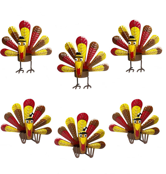 Skiennix 6-Pack Metal Turkey Tealight Candle Holders - Perfect for Thanksgiving Table Decor