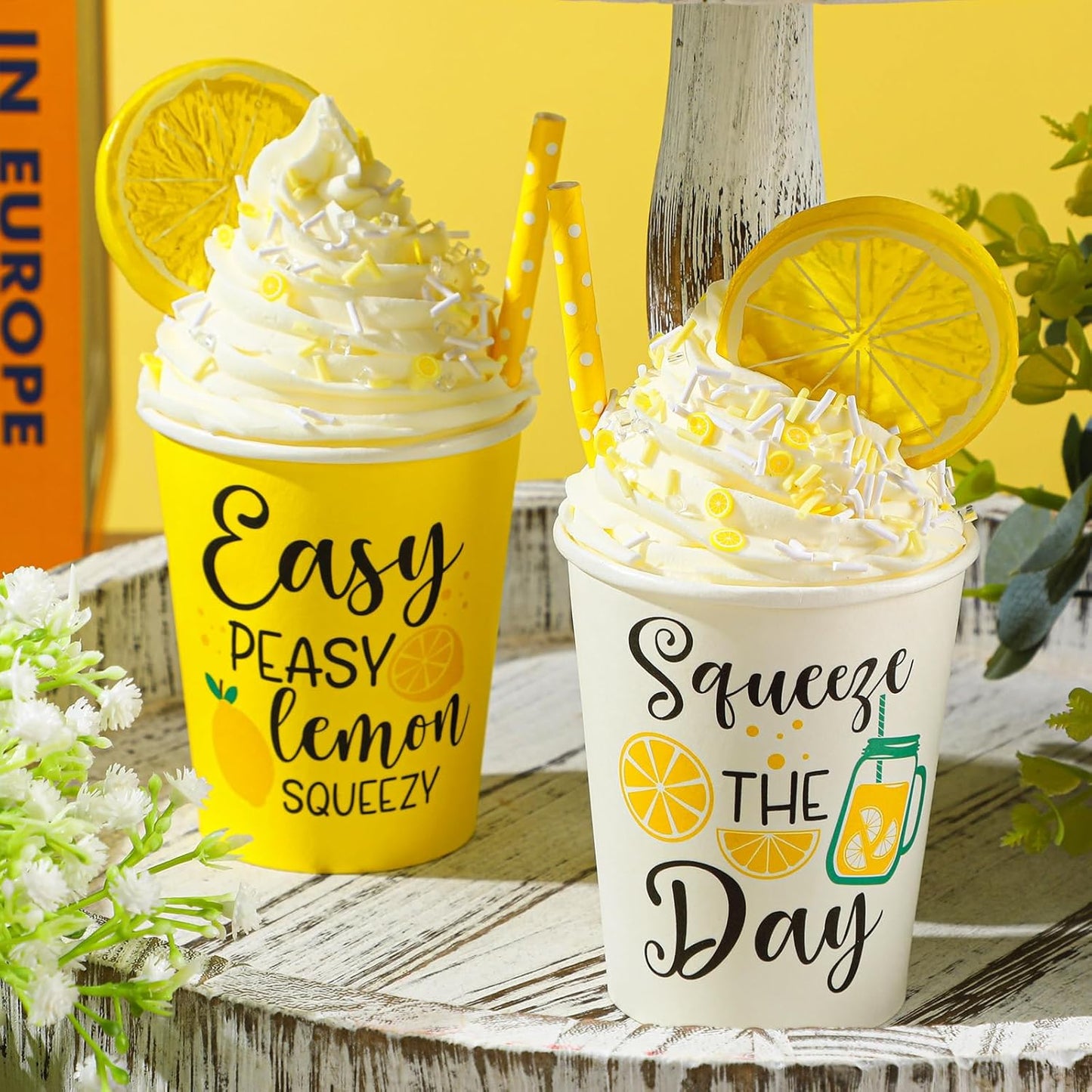 Yungyan Lemon Tiered Tray Decor - Faux Whipped Cream Cups for Summer Parties | 2 Pcs Set
