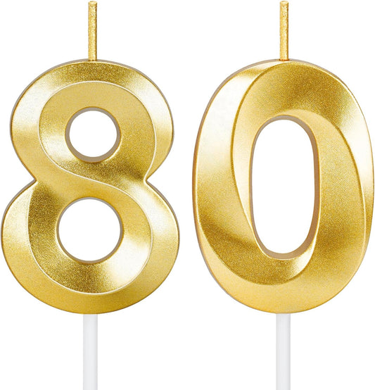 Regine Switzerland 80th Birthday Candles - Gold Number Cake Toppers for Celebrations